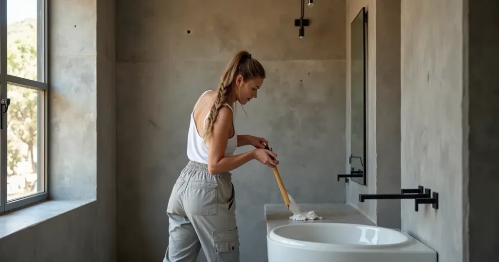 Como aplicar cimento queimado resinado no banheiro sem infiltração em 7 passos