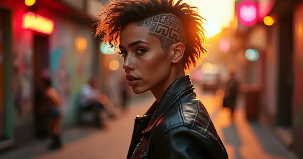 22 Ideias de Desenhos no Cabelo Moicano que Viram Sua Assinatura