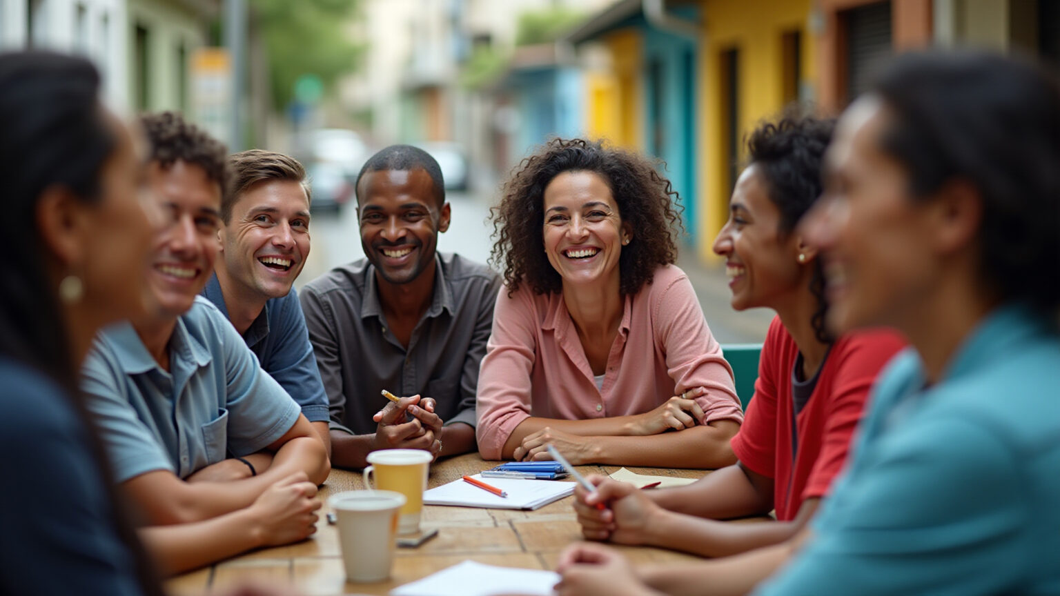 Por que o jornalismo local é importante para a comunidade: impactos reais na democracia e na vida cotidiana Grupo diverso de brasileiros engajados em reunião comunitária sobre notícias locais.