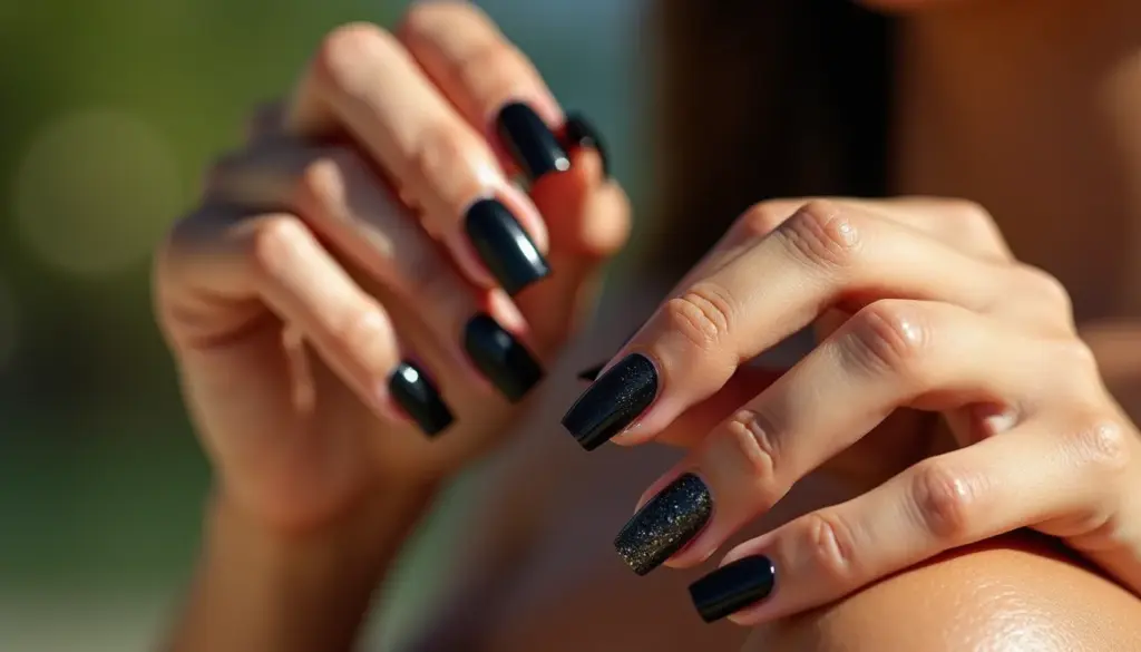 8 Ideias de Unha em Gel Preta: Estilos Fosco, Glitter e Mais