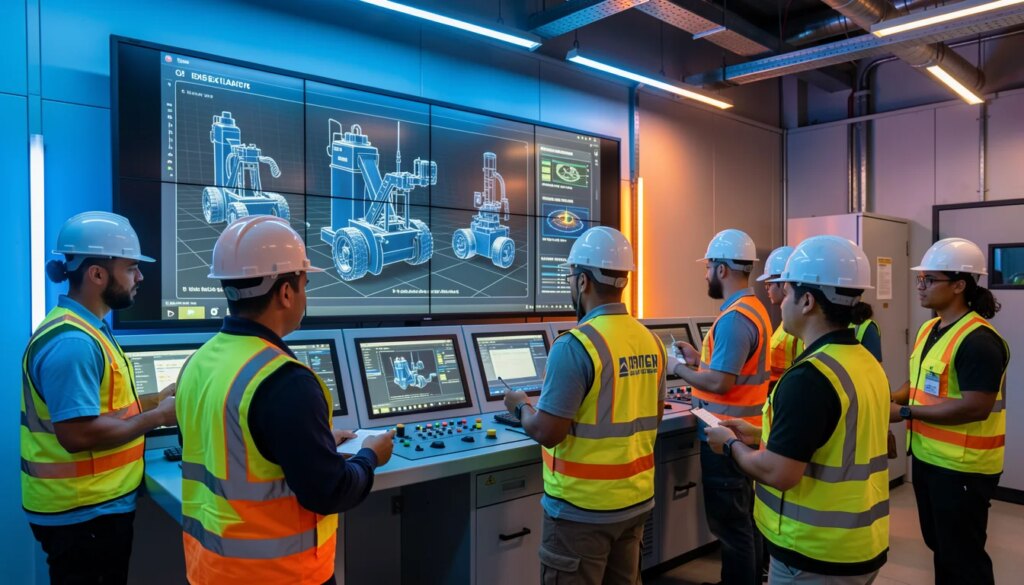 Engenheiros monitorando automação industrial em sala de controle moderna no Espírito Santo.